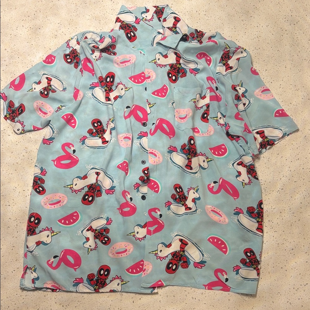 Marvel Light Blue Graphic Button Down Shirt